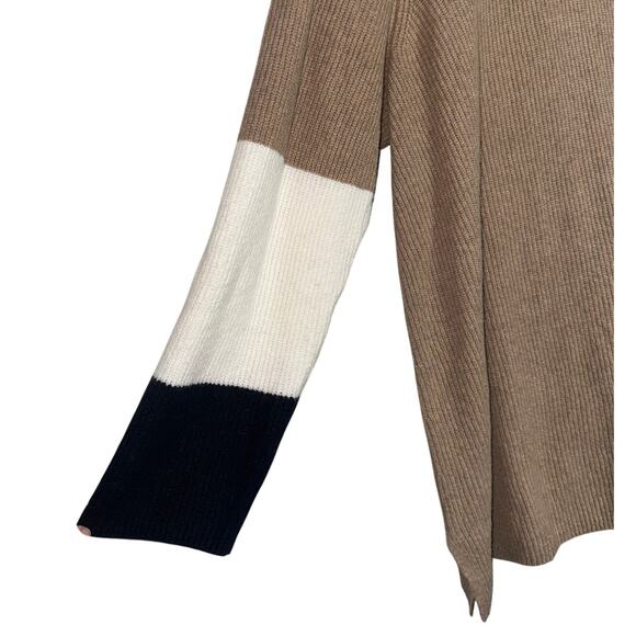 J. Jill XL Colorblock Cowl Neck Sweater Tan Cream Black Cozy Knit - Picture 3 of 6